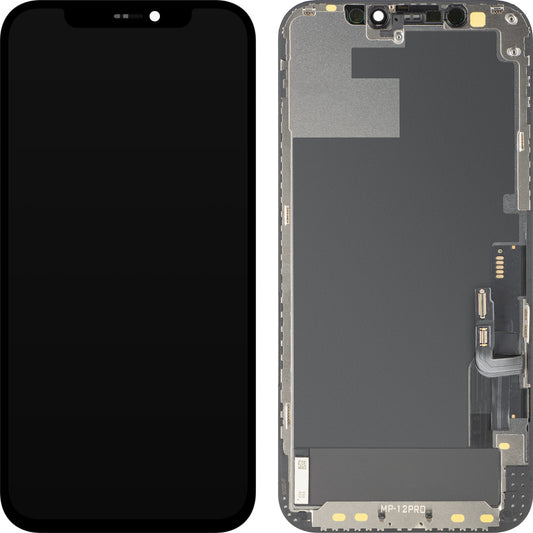 MP érintőképernyős kijelző kompatibilis Apple iPhone 12 / 12 Pro-hoz, kerettel, OLED FHD IC Movable verzió, fekete