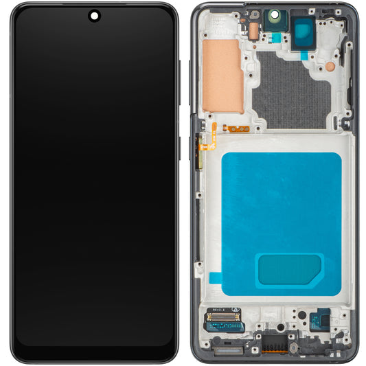 MP érintőképernyős kijelző kompatibilis a Samsung Galaxy S21 5G G991-gyel, kerettel, fekete