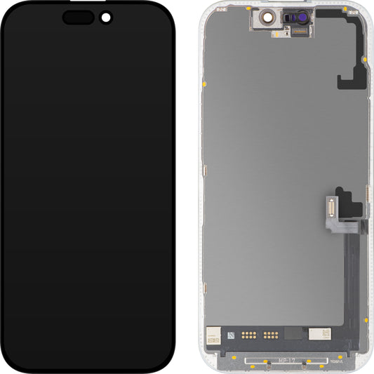 MP érintőképernyős kijelző kompatibilis Apple iPhone 17-hez, kerettel, Soft OLED FHD 120Hz diagnosztikai verzió, fekete