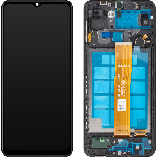MP érintőképernyős kijelző kompatibilis Samsung Galaxy A12 A125 / A12 Nacho A127 készülékhez, kerettel, fekete, újrazárt
