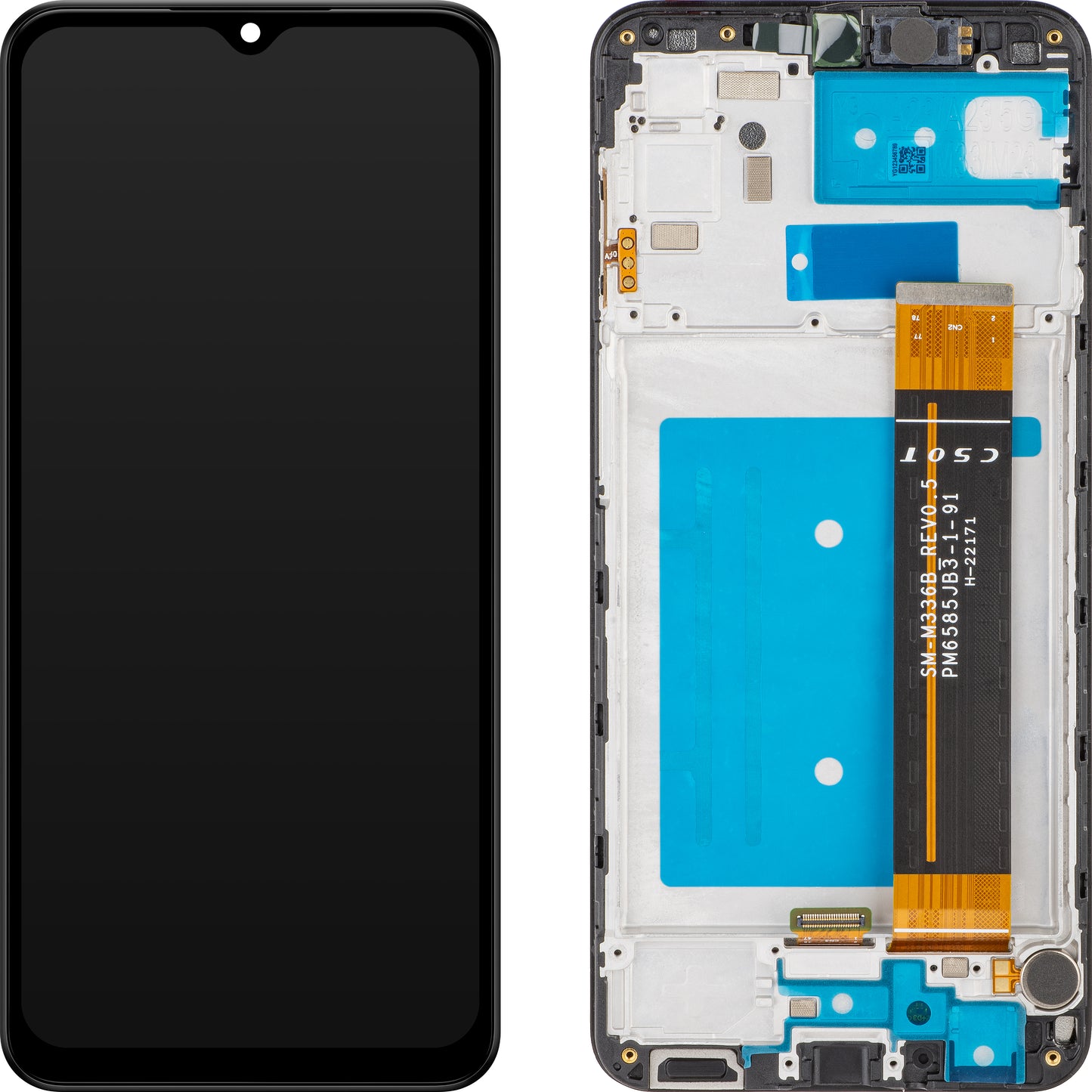 MP érintőképernyős kijelző kompatibilis Samsung Galaxy A23 A235-höz, kerettel, fekete, újrazárva