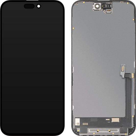 MP érintőképernyős kijelző Apple iPhone 16 Plus kompatibilis, kerettel, Soft OLED FHD 120Hz diagnosztikai verzió, fekete