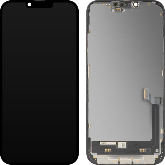 MP érintőképernyős kijelző kompatibilis Apple iPhone 14 Plus-hoz, kerettel, prémium soft OLED FHD 120Hz diagnosztikai verzió, fekete