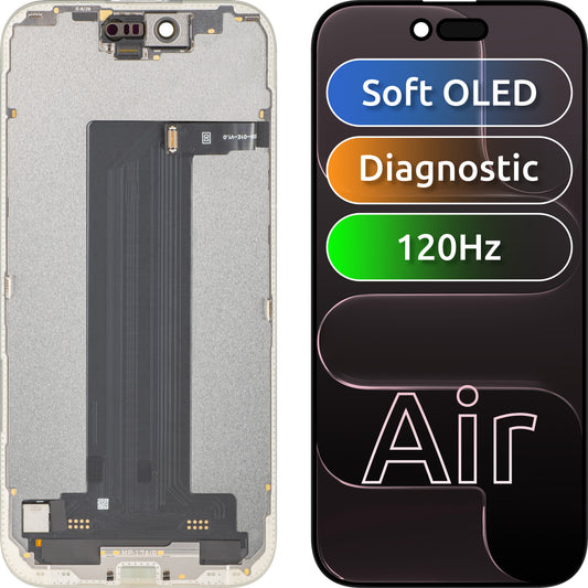 MP érintőképernyős kijelző kompatibilis az Apple iPhone 17 Air készülékkel, kerettel, OLED FHD 120Hz diagnosztikai szoftververzió, fekete