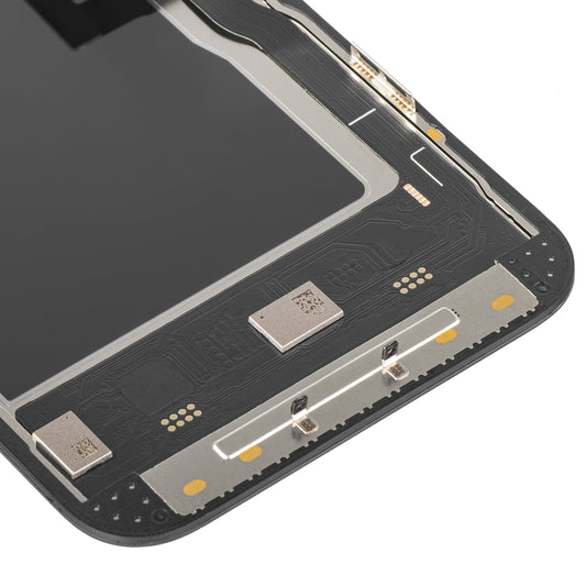 MP érintőképernyős kijelző kompatibilis az Apple iPhone 13 Pro-val, kerettel, mozgatható IC-s Soft OLED 120Hz FHD verzió, fekete