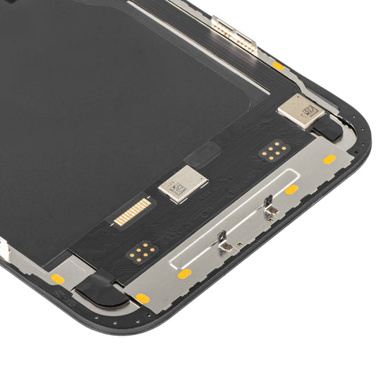 MP érintőképernyős kijelző kompatibilis az Apple iPhone 12 Pro Max-szal, kerettel, mozgatható IC-vel ellátott Soft OLED FHD verzió, Fekete