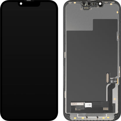 MP érintőképernyős kijelző Apple iPhone 13 kompatibilis, kerettel, OLED FHD diagnosztikai szoftververzió, fekete, újracímkézett