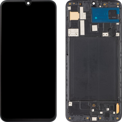 MP érintőképernyős kijelző kompatibilis a Samsung Galaxy A70 A705 készülékkel, kerettel, OLED verzió, fekete 