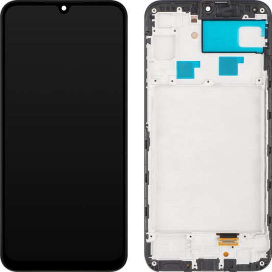 Érintőképernyős MP kijelző kompatibilis a Samsung Galaxy A24 4G A245 készülékkel, kerettel, OLED verzió, fekete 