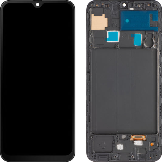 MP érintőképernyős kijelző kompatibilis a Samsung Galaxy A50 A505 készülékkel, kerettel, Fekete 