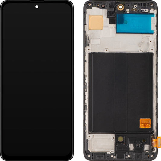 MP érintőképernyős kijelző kompatibilis a Samsung Galaxy A51 A515 készülékkel, kerettel, OLED változat, fekete 