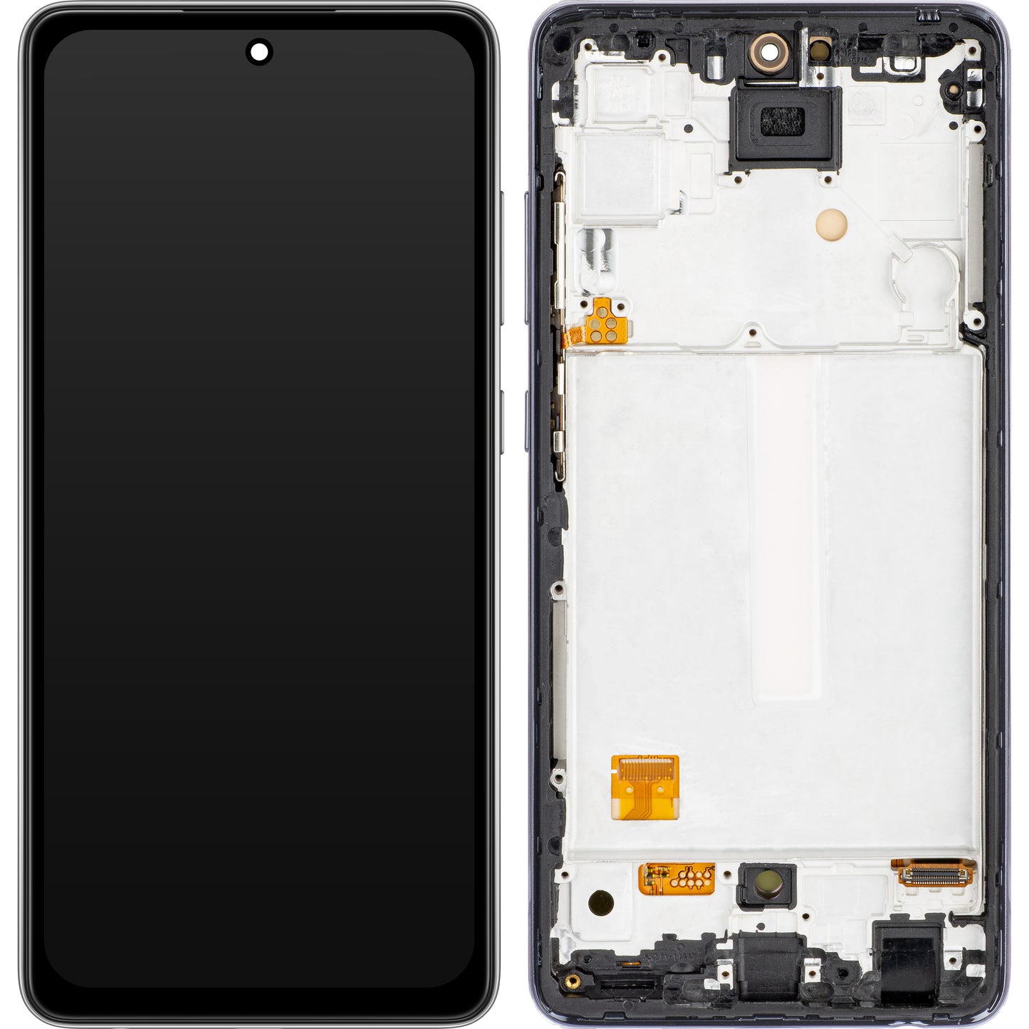 MP érintőképernyős kijelző kompatibilis a Samsung Galaxy A52s 5G A528 / A52 5G A526 / A52 A525 készülékkel, kerettel, OLED verzió, fekete színű