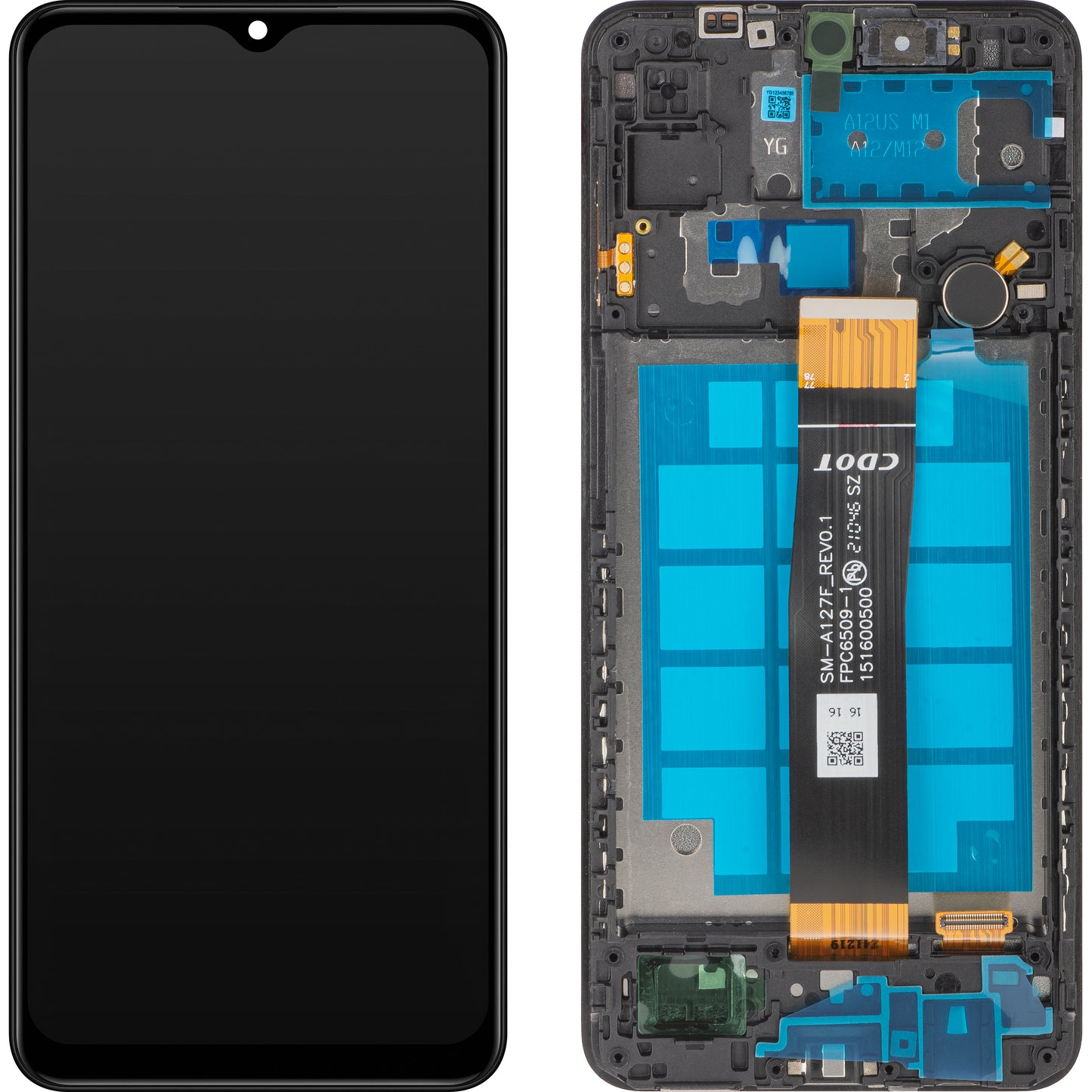 MP érintőképernyős kijelző kompatibilis a Samsung Galaxy A12 Nacho A127 készülékkel, kerettel, Fekete