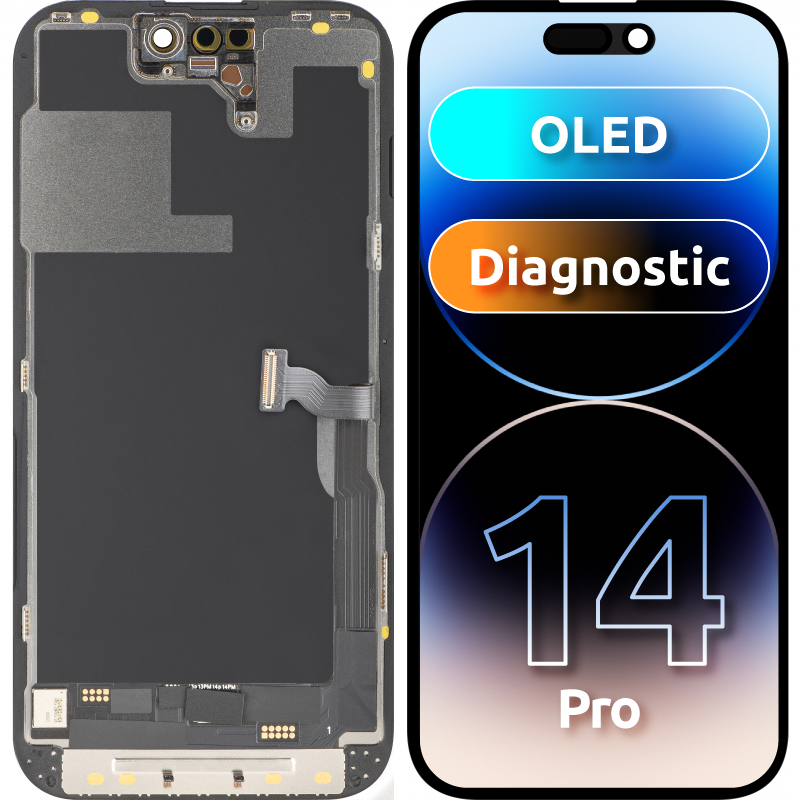 Apple iPhone 14 Pro-hoz kompatibilis MP érintőképernyős kijelző, kerettel, OLED FHD Diagnosztikai verzió, Fekete