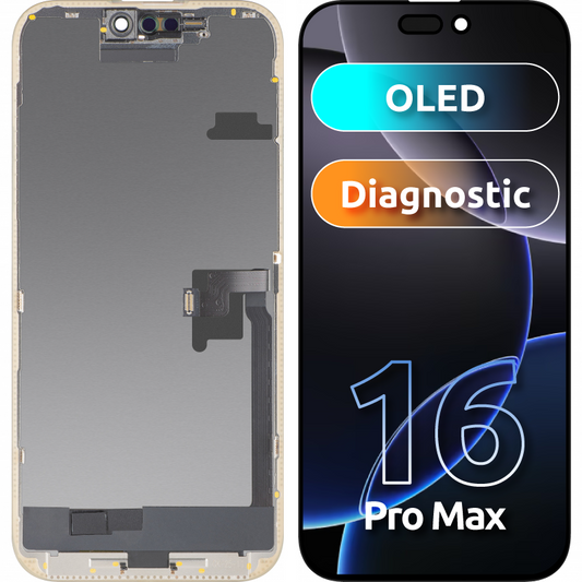 MP érintőképernyős kijelző kompatibilis az Apple iPhone 16 Pro Max-szal, kerettel, OLED FHD Diagnosztikai verzió, Fekete