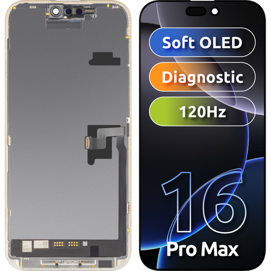 MP érintőképernyős kijelző kompatibilis az Apple iPhone 16 Pro Max készülékkel, kerettel, OLED FHD diagnosztikai szoftververzió, fekete
