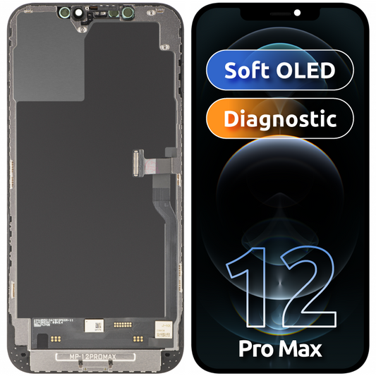 MP érintőképernyős kijelző kompatibilis az Apple iPhone 12 Pro Max készülékkel, kerettel, Soft OLED FHD diagnosztikai verzió, fekete