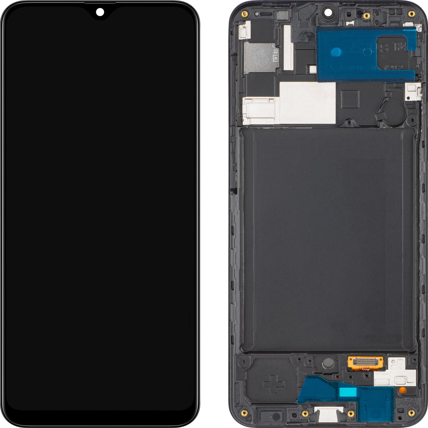 MP érintőképernyős kijelző kompatibilis a Samsung Galaxy A30s A307 készülékkel, kerettel, Fekete 