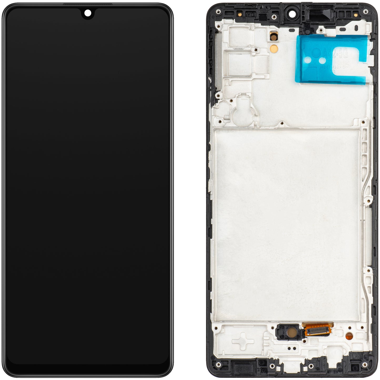 MP érintőképernyős kijelző kompatibilis a Samsung Galaxy A42 5G A426 készülékkel, kerettel, OLED változat, fekete 