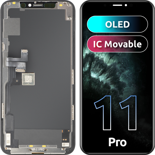 MP érintőképernyős kijelző kompatibilis Apple iPhone 11 Pro-hoz, kerettel, OLED FHD IC Movable verzió, fekete