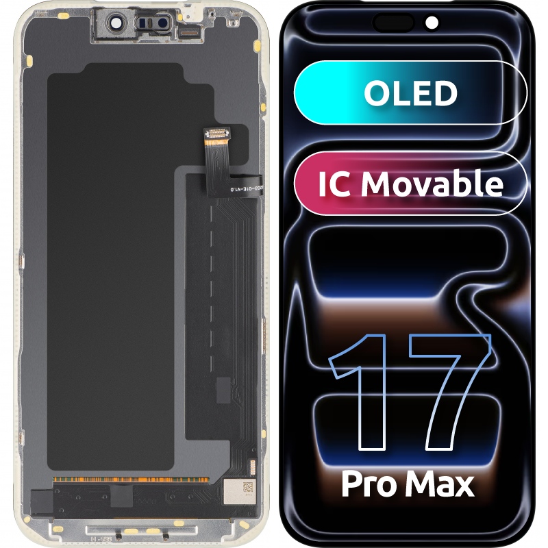 MP érintőképernyős kijelző kompatibilis az Apple iPhone 17 Pro Max készülékkel, kerettel, OLED FHD IC Movable verzió, fekete