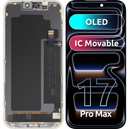 MP érintőképernyős kijelző kompatibilis az Apple iPhone 17 Pro Max készülékkel, kerettel, OLED FHD IC Movable verzió, fekete