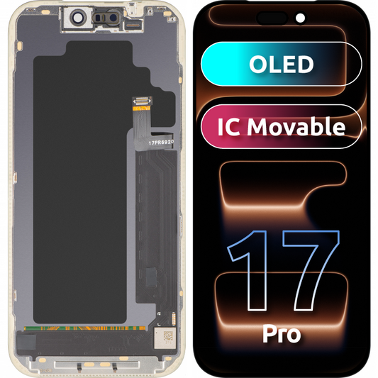MP érintőképernyős kijelző Apple iPhone 17 Pro kompatibilis, kerettel, OLED FHD IC Movable verzió, fekete