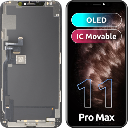 MP érintőképernyős kijelző kompatibilis az Apple iPhone 11 Pro Max készülékkel, kerettel, OLED FHD IC Movable verzió, fekete