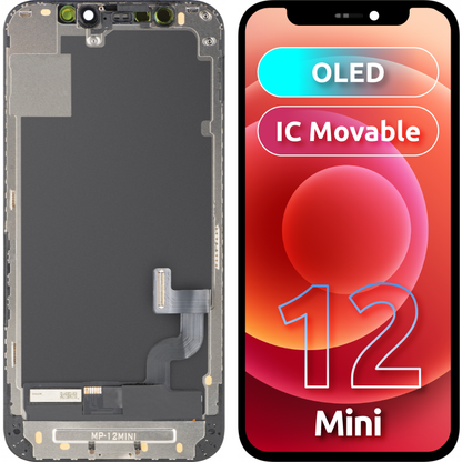 MP Touchscreen Display compatible with Apple iPhone 12 mini, with Frame, OLED FHD IC Movable Version, Black