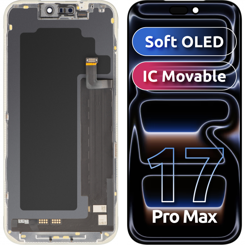 MP Touchscreen Display compatible with Apple iPhone 17 Pro Max, with Frame, Soft OLED FHD IC Movable Version, Black