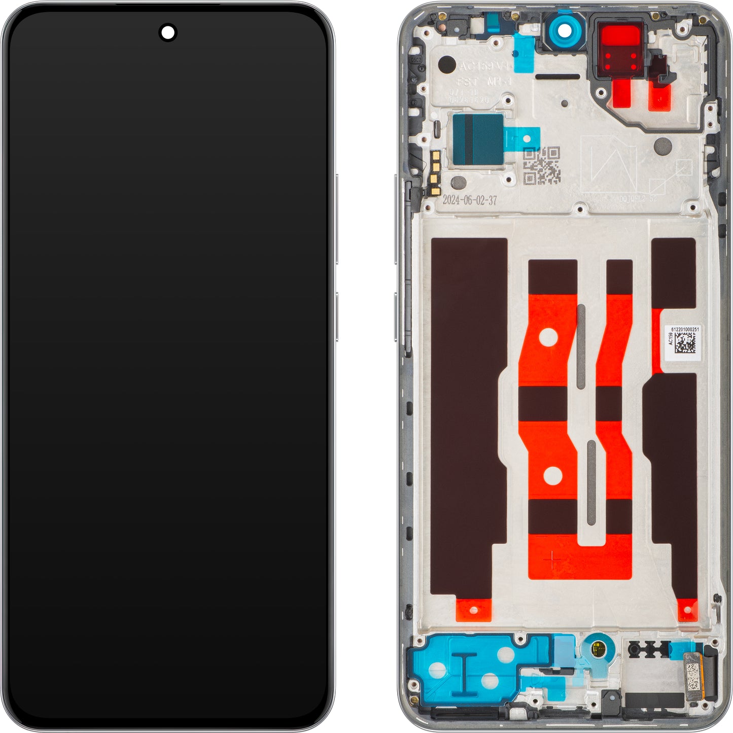Oppo Reno12 érintőképernyős kijelző, kerettel, ezüst (Astro Silver), Service Pack 621029000232