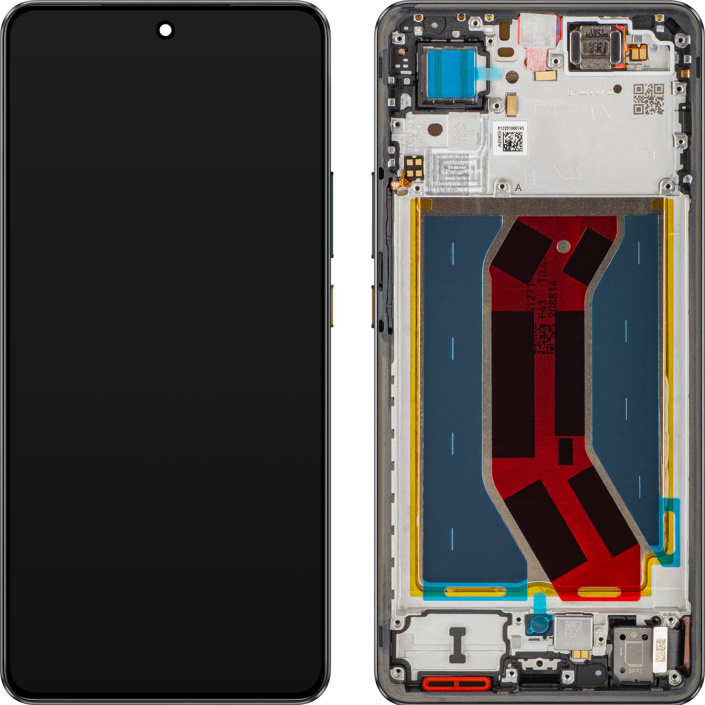 Érintőképernyős kijelző Realme GT 7T-hez, kerettel, fekete (IceSense Black), Service Pack 621029000574