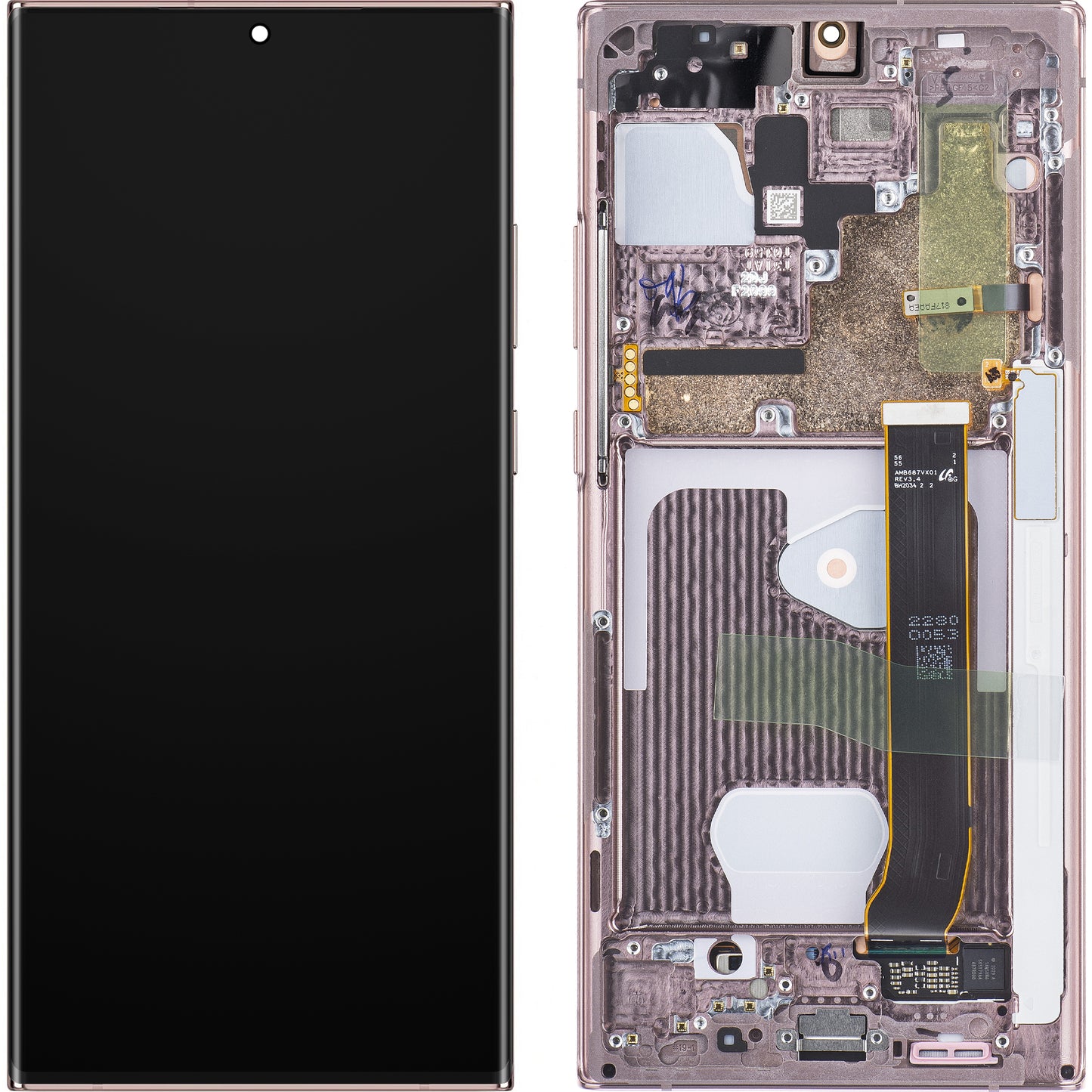 Samsung Galaxy Galaxy Note 20 Ultra 5G N986 / Note 20 Ultra N985 érintőképernyős kijelző kerettel, misztikus bronz, szervizcsomag GH82-31453D 