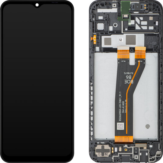 Samsung Galaxy A14 5G A146 érintőképernyős kijelző, kerettel, nem európai verzió, fekete, Service Pack GH82-30658A