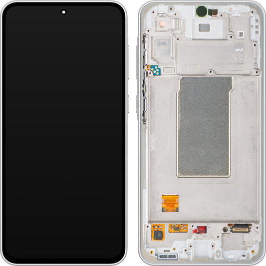 Samsung Galaxy A36 A366 érintőképernyős kijelző, kerettel, fehér, Service Pack GH82-36841B