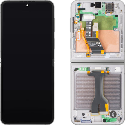 Samsung Galaxy Z Flip6 F741 kijelző érintőképernyővel, kerettel, belső alrésszel, ezüst (Silver Shadow), szervizcsomag GH82-35013A