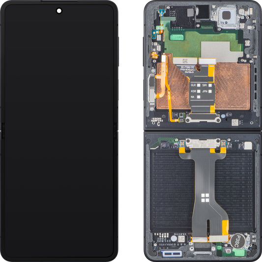 Samsung Galaxy Z Flip7 F766 kijelző érintőképernyővel, kerettel, belső alkatrésszel, fekete (Jet Black), szervizcsomag GH82-37581C