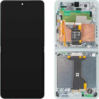 Samsung Galaxy Z Flip7 F766 érintőképernyős kijelző, kerettel, belső aljjal, zöld (menta), Service Pack GH82-37581E