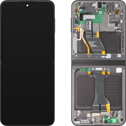Samsung Galaxy Z Flip5 F731 kijelző érintőképernyővel, kerettel, belső alrésszel, szürke, szervizcsomag GH82-31827E