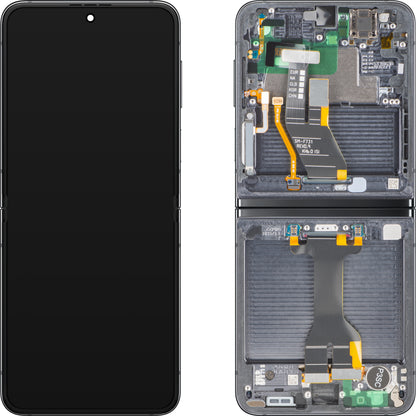 Samsung Galaxy Z Flip5 F731 kijelző érintőképernyővel, kerettel, belső alrésszel, szürke (grafit), szervizcsomag GH82-31827A