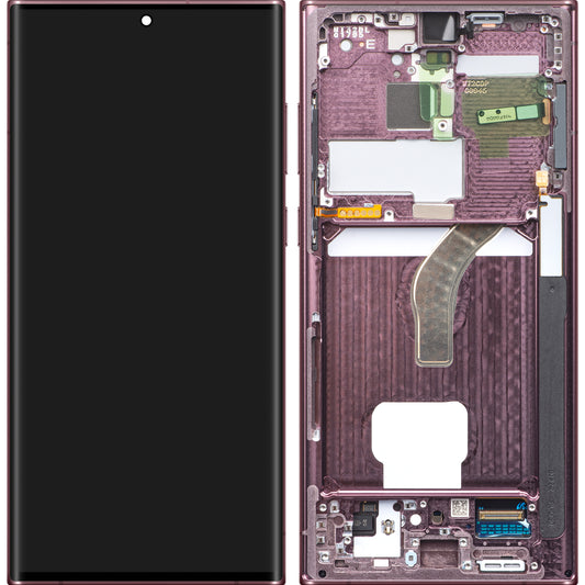 Samsung Galaxy S22 Ultra 5G S908 érintőképernyős kijelző, kerettel, bordó, Swap GH82-27488B