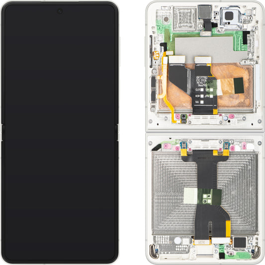 Samsung Galaxy Z Flip8 F776 érintőképernyős kijelző, kerettel, belső aljjal, fehér (krém), Service Pack GH82-39754B