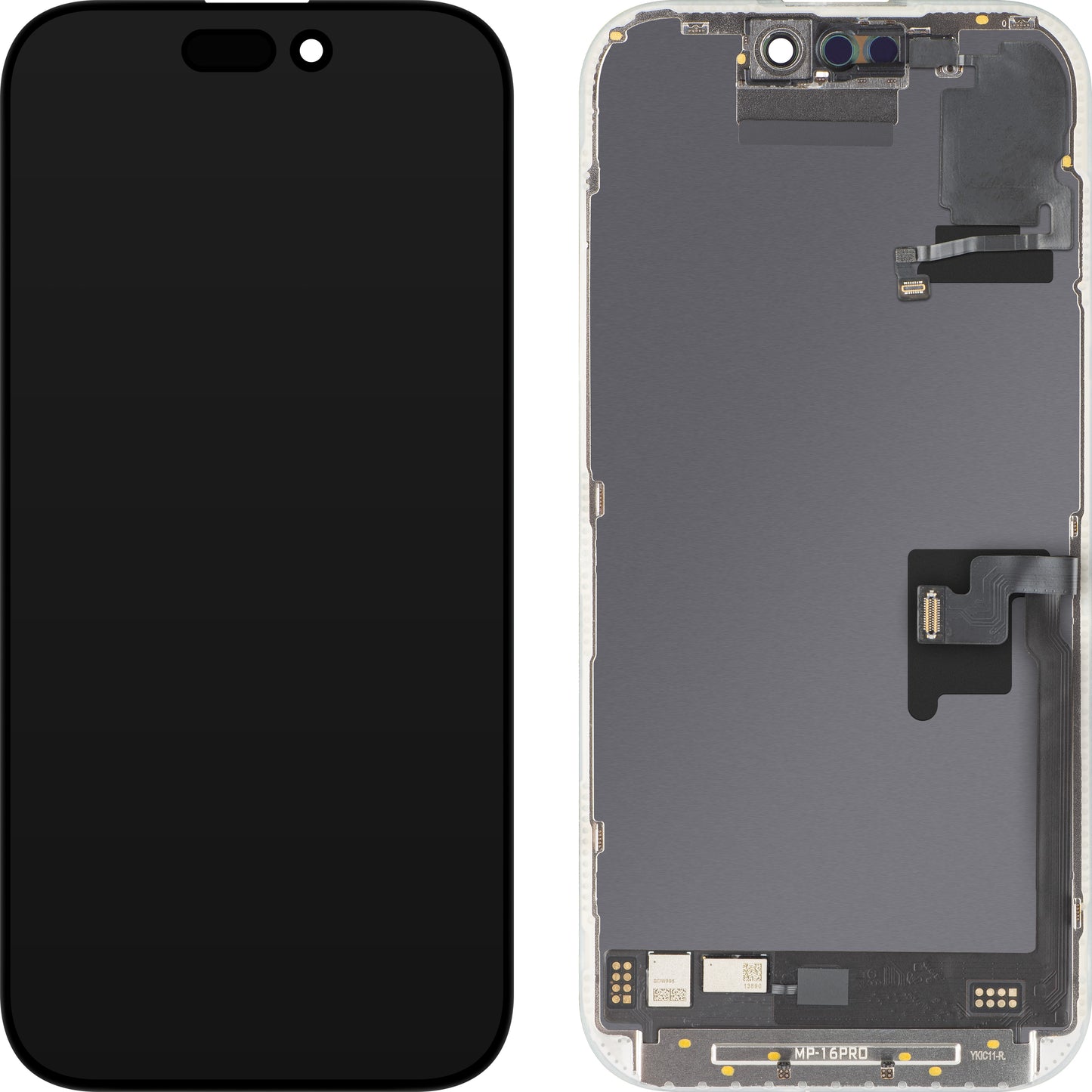 Érintőképernyős kijelző és fényközelségérzékelő MP kompatibilis az Apple iPhone 16 Pro készülékkel, kerettel, OLED FHD 120Hz diagnosztikai szoftververzió, fekete