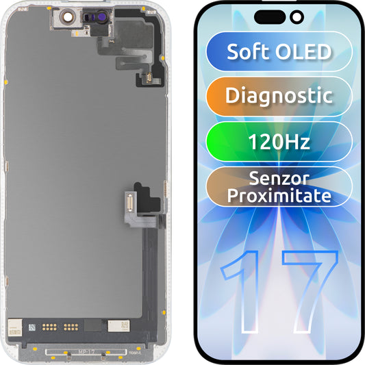 MP érintőképernyős és közelségérzékelős kijelző Apple iPhone 17-hez kompatibilis, kerettel, OLED FHD 120Hz diagnosztikai szoftververzió, fekete