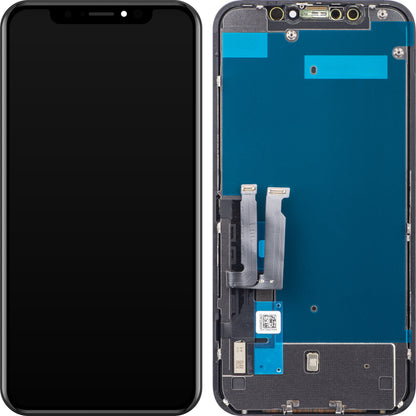 ZY érintőképernyő kijelző Apple iPhone XR-hez, kerettel, cellába épített LCD verzió, fekete 