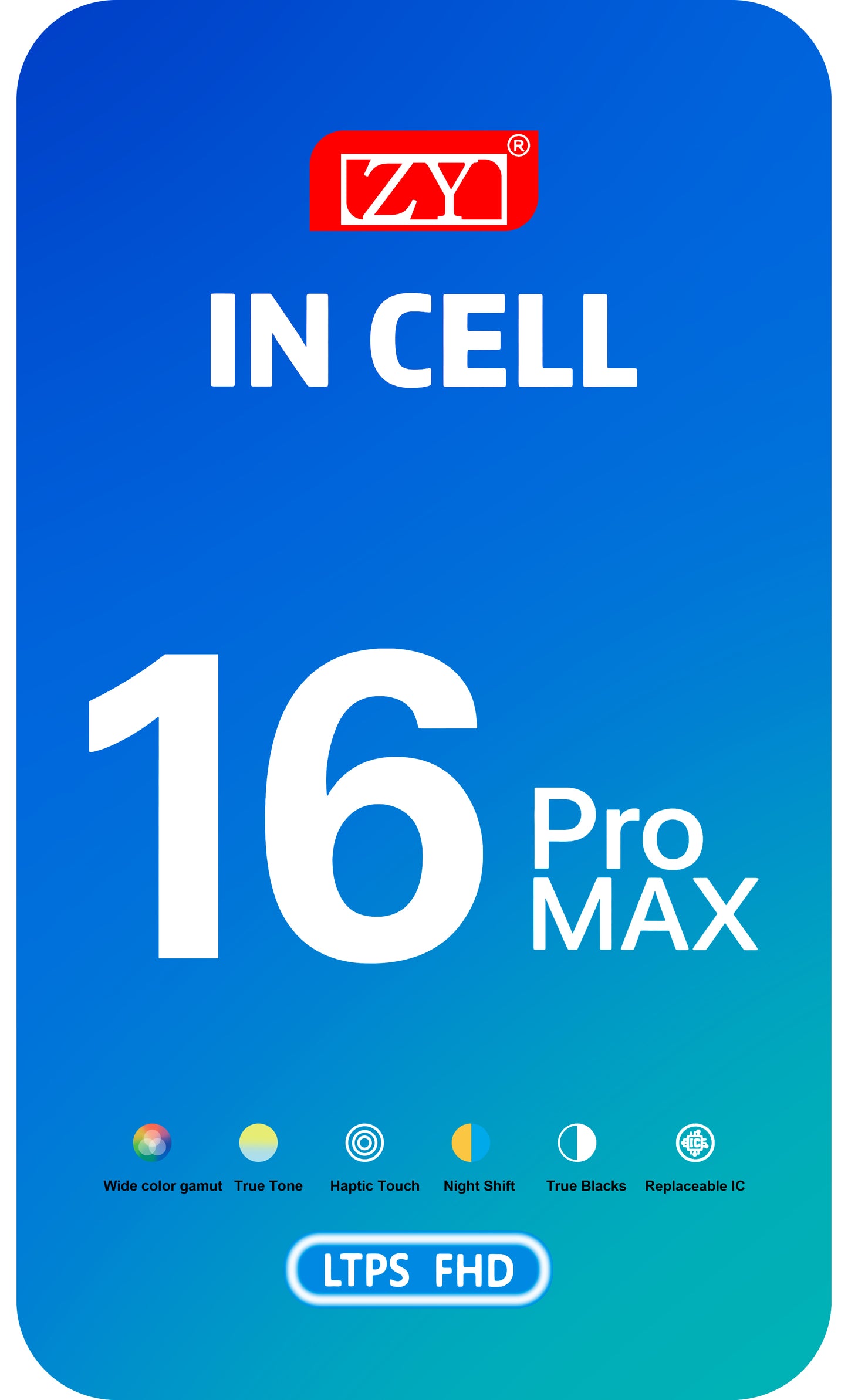 ZY érintőképernyős kijelző Apple iPhone 16 Pro Max-hez, kerettel, mozgatható In-Cell IC LCD verzió, fekete