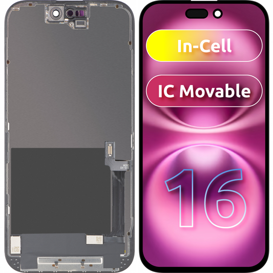 ZY érintőképernyős kijelző Apple iPhone 16-hoz, kerettel, mozgatható IC In-Cell LCD verzió, fekete