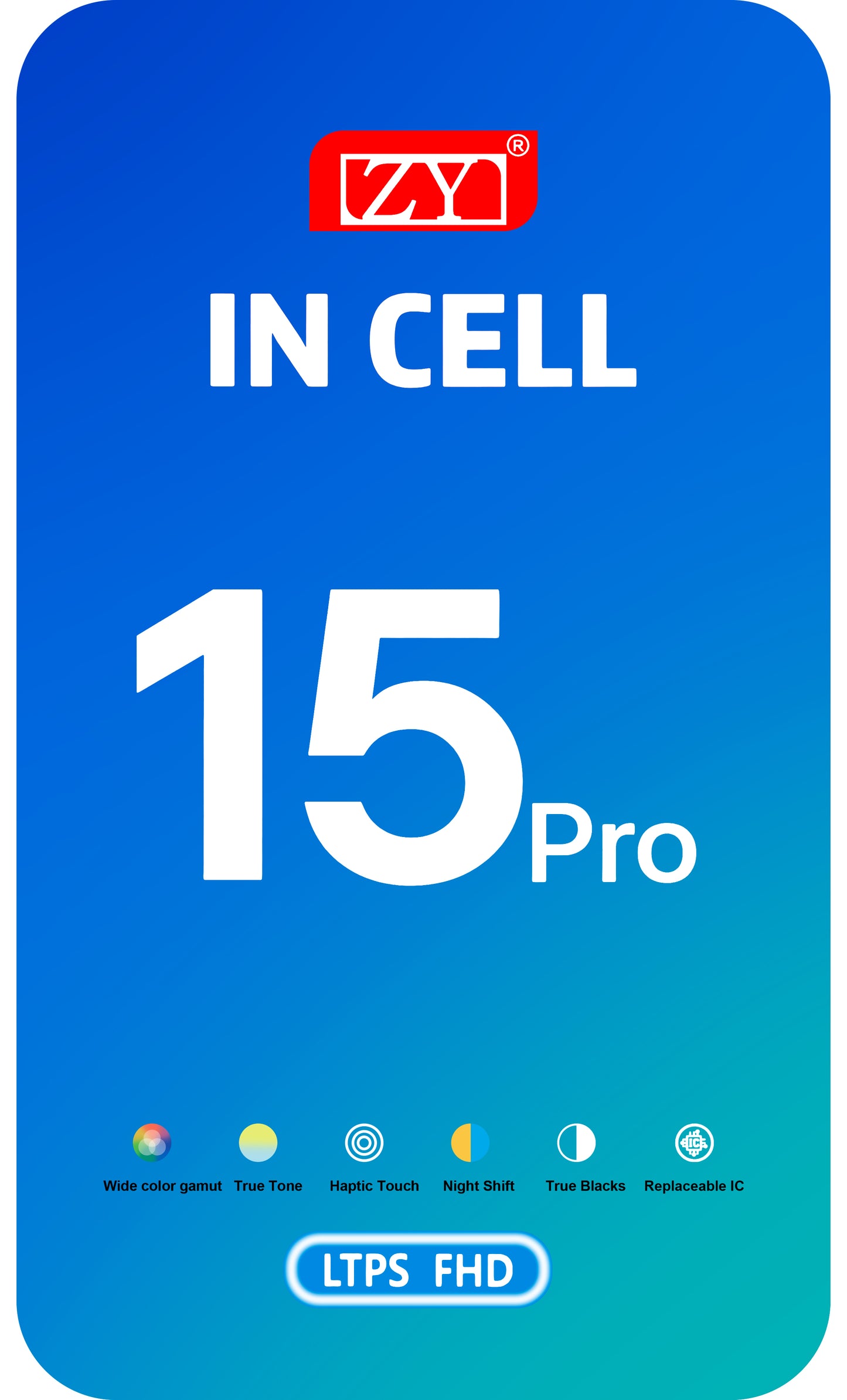 ZY érintőképernyő kijelző Apple iPhone 15 Pro készülékhez, kerettel, In-Cell IC mozgatható LCD változat, fekete 