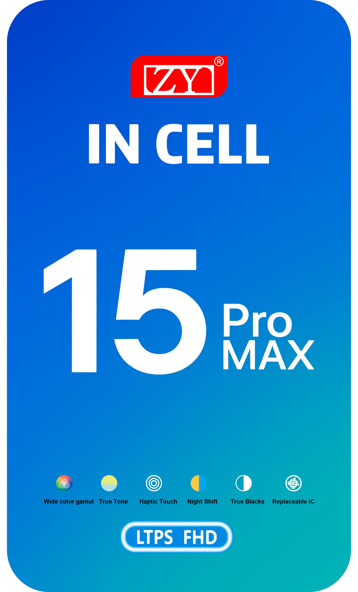 ZY érintőképernyő kijelző Apple iPhone 15 Pro Max készülékhez, kerettel, In-Cell IC mozgatható LCD változat, fekete 