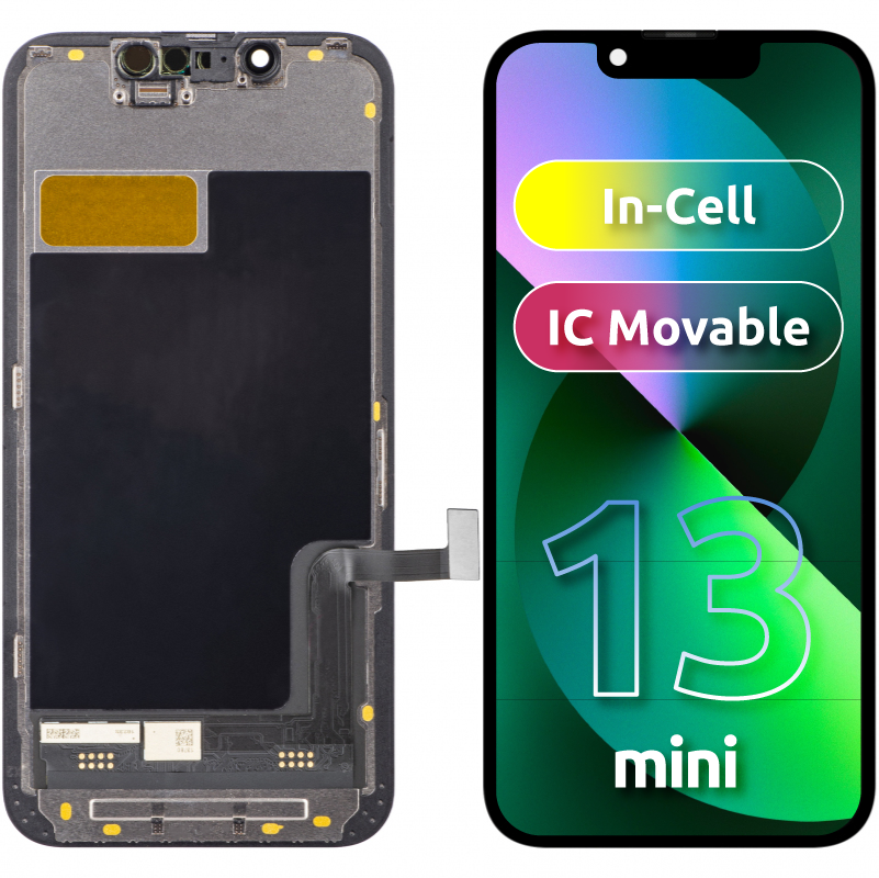 ZY érintőképernyő kijelző Apple iPhone 13 mini készülékhez, kerettel, LCD In-Cell IC mozgatható, Fekete